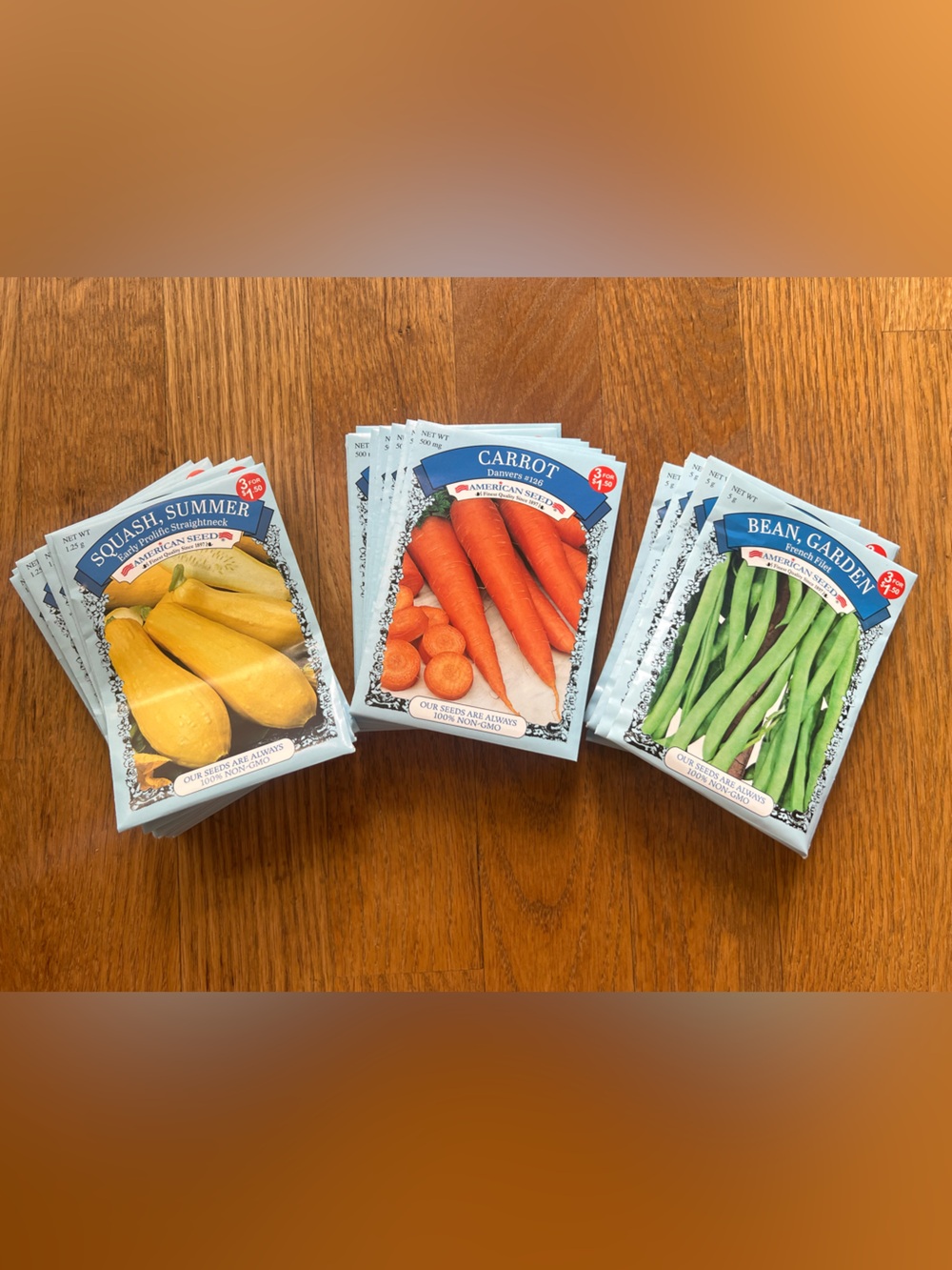 Yellow Summer Squash, Orange Carrot & Green Bean Seed Packet Assortment